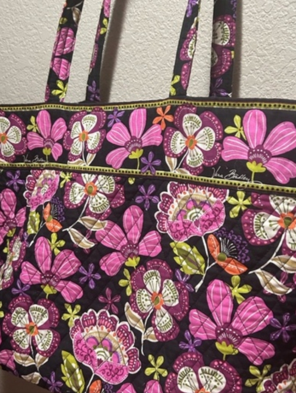 Vera Bradley Black Tote with Pink Floral Print